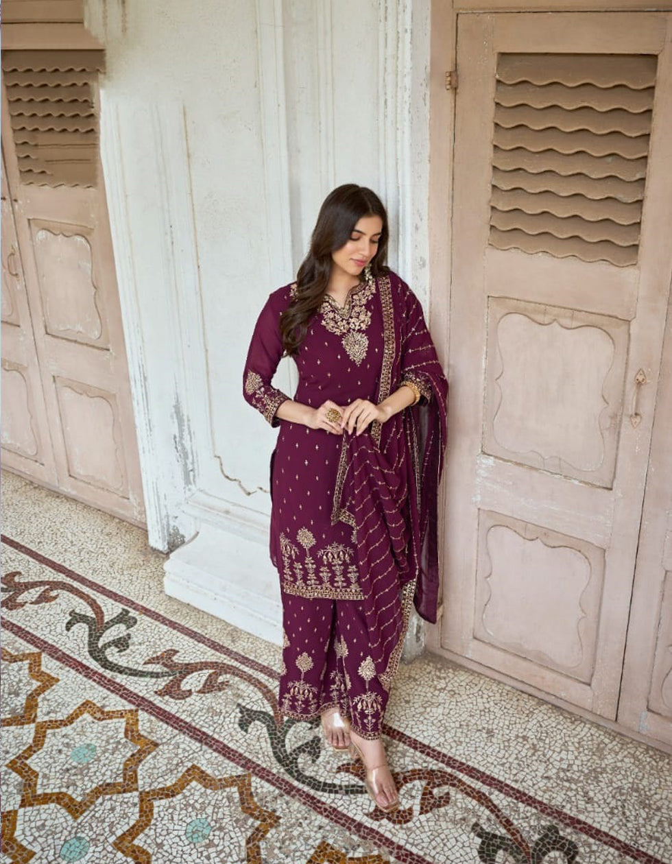 Purple Georgette Sequance Emroidered Eid Collecation Salwar Suit