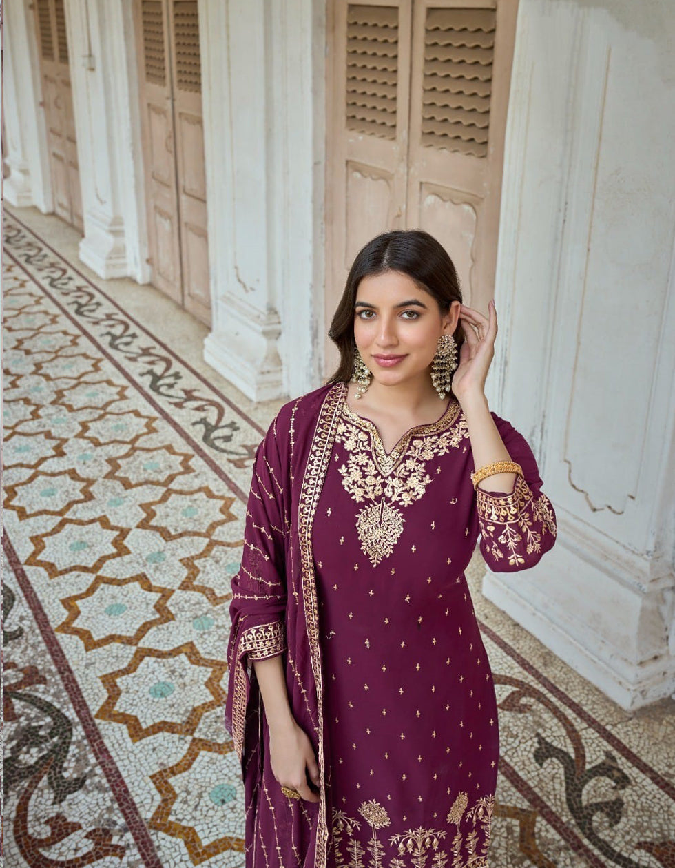 Purple Georgette Sequance Emroidered Eid Collecation Salwar Suit