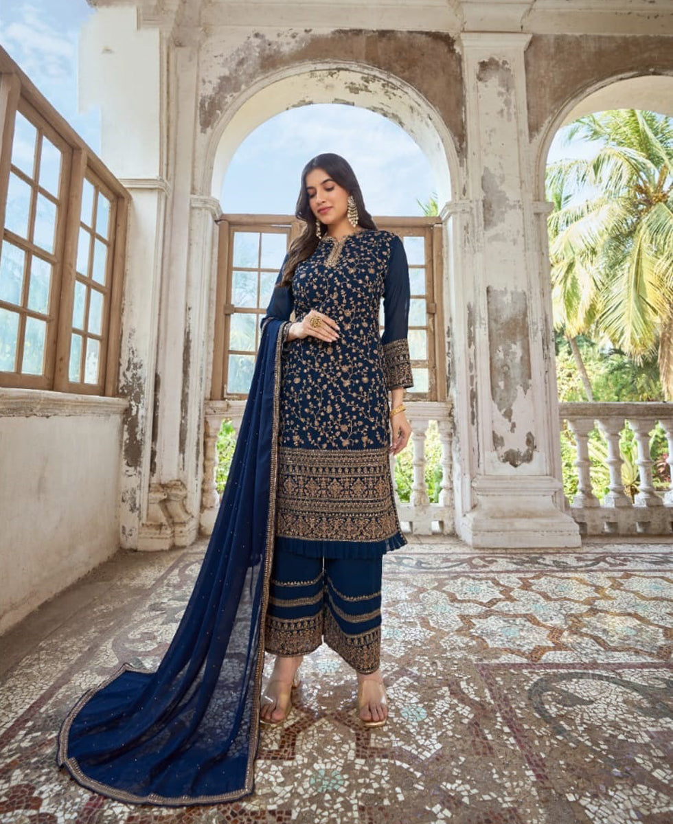 Blue Georgette Embroidered  Eid Collecation Party Wear Salwar Suit