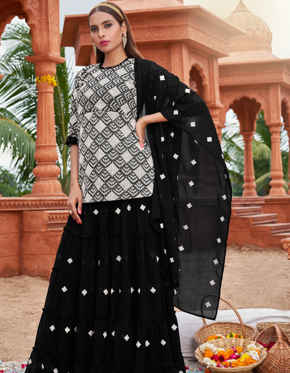 Black Georgette Embroidred With Party Wear Indo Western