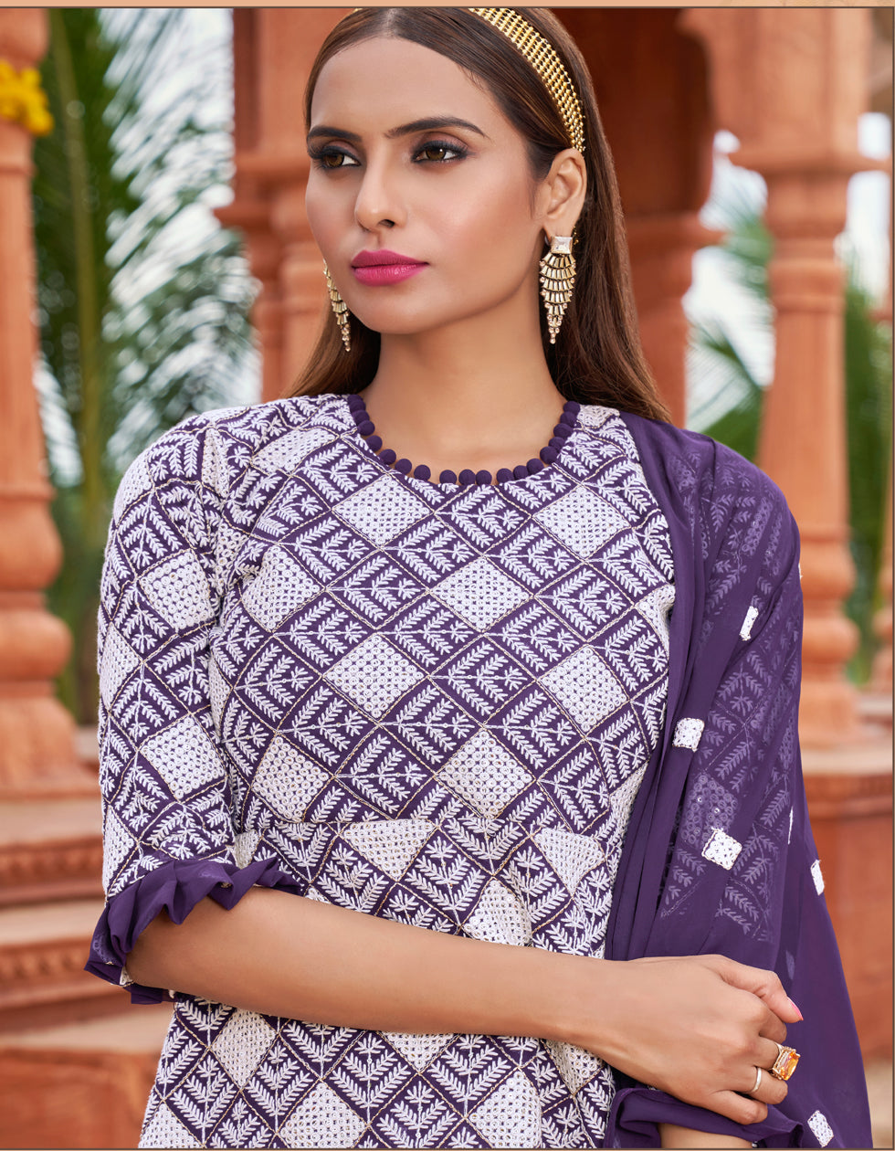 Purple Georgette Embroidred With Party Wear Indo Western