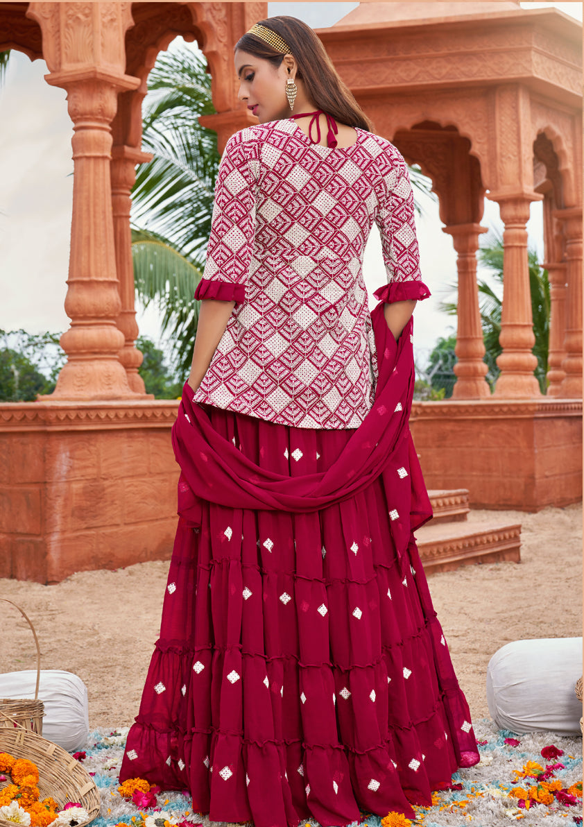 Red Georgette Embroidred With Party Wear Indo Western