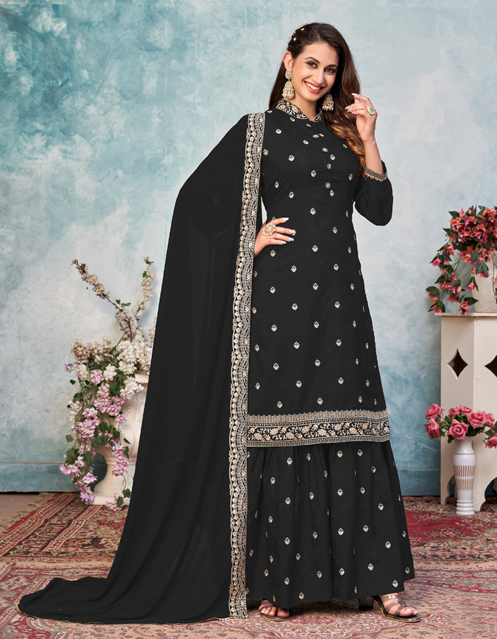 Black Art Silk Embroidery Work Salwar Suit
