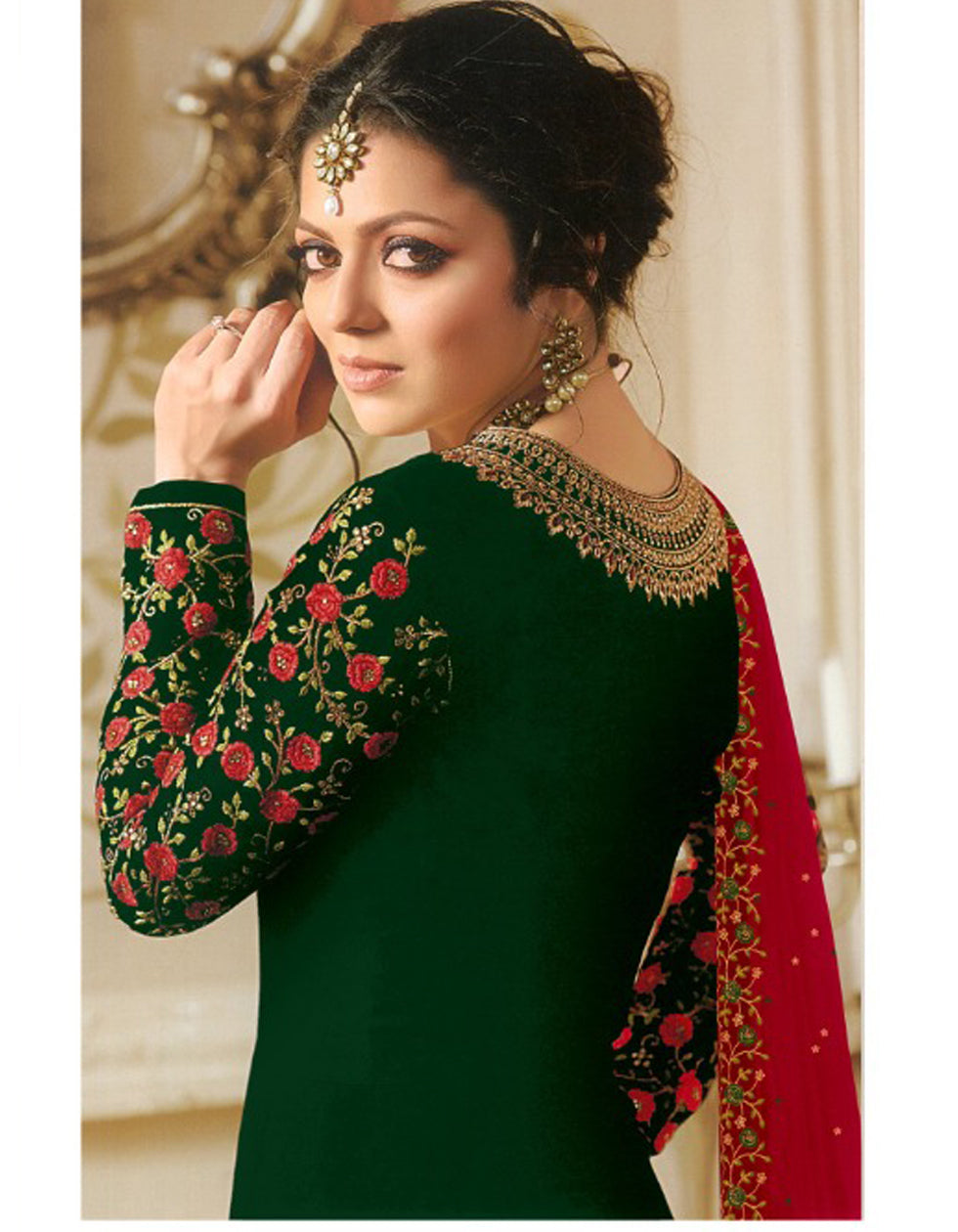 Designer Green Georgette Gown With Embroidery Work