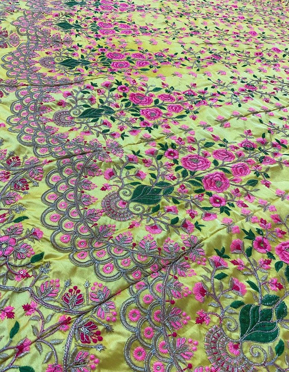 Designer Yellow Satin Silk Floral Embroidery Lehenga Choli