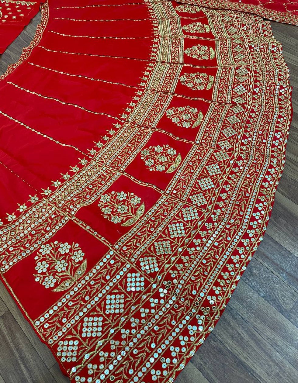 Elegant Red Malai Satin Dulhan Lehenga Choli With Heavy Dupatta