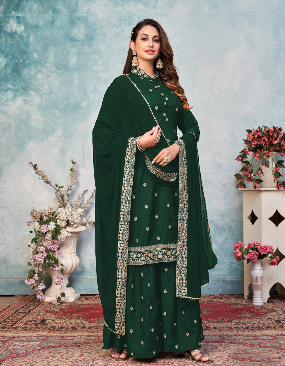 Green Art Silk Embroidery Work Salwar Suit