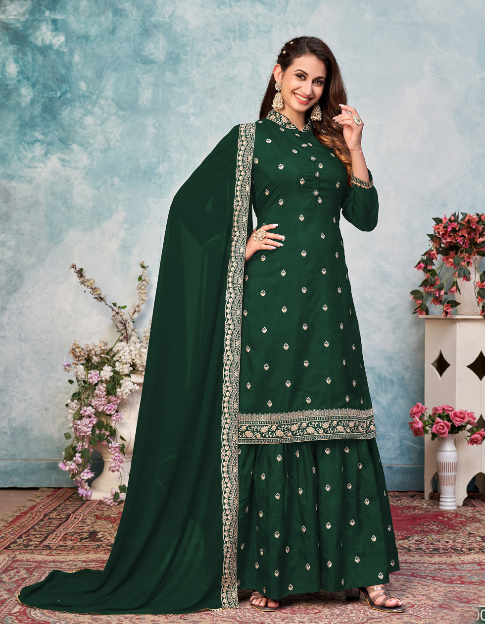 Green Art Silk Embroidery Work Salwar Suit