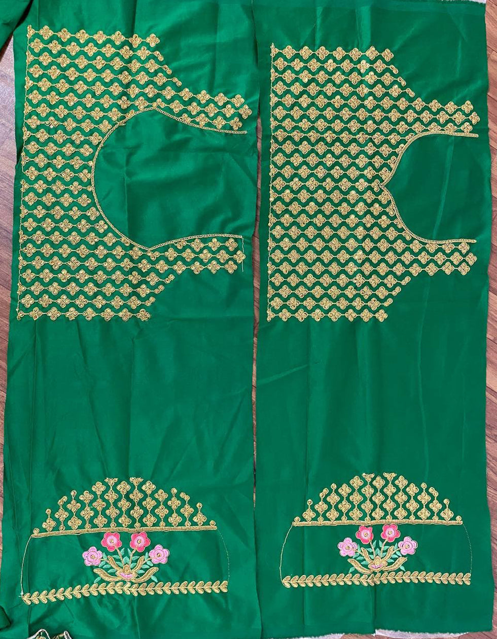 Heavy Embroidered Green Malai Satin Bridal Wear Lehenga Choli