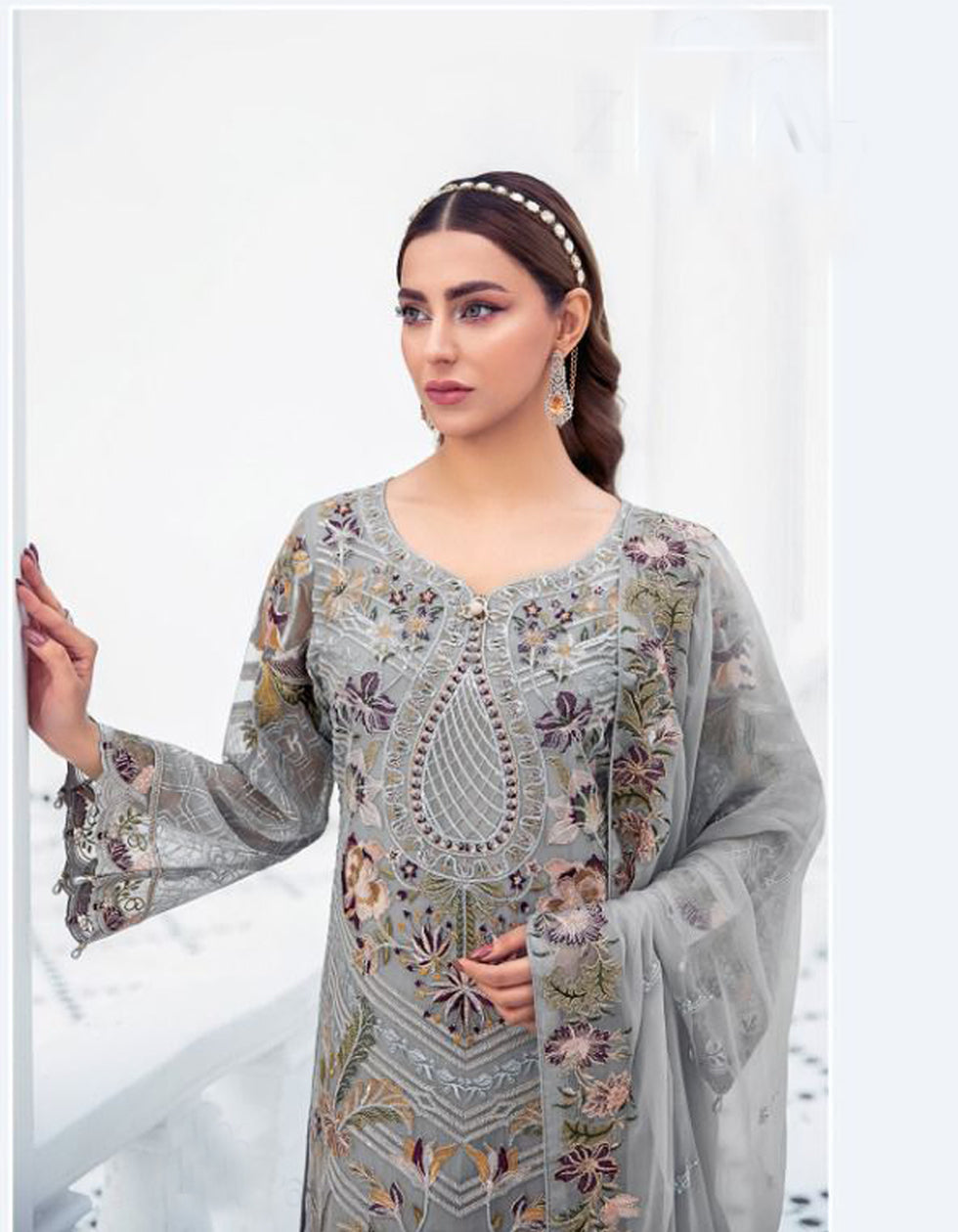 Heavy Embroidered Grey Georgette Salwar Suit