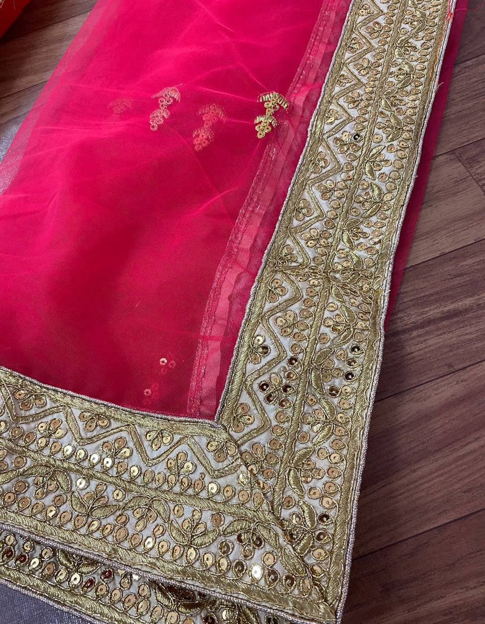 Red Malai Satin Heavy Work Bridal Lehenga Choli With Net Dupatta