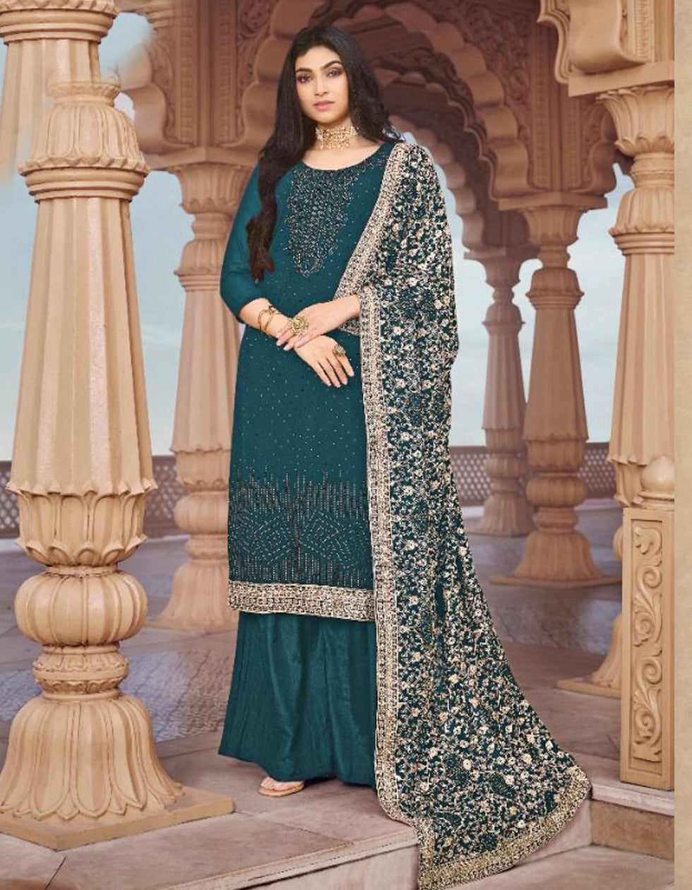 Turquoise Georgette Salwar Suit With Chain Work